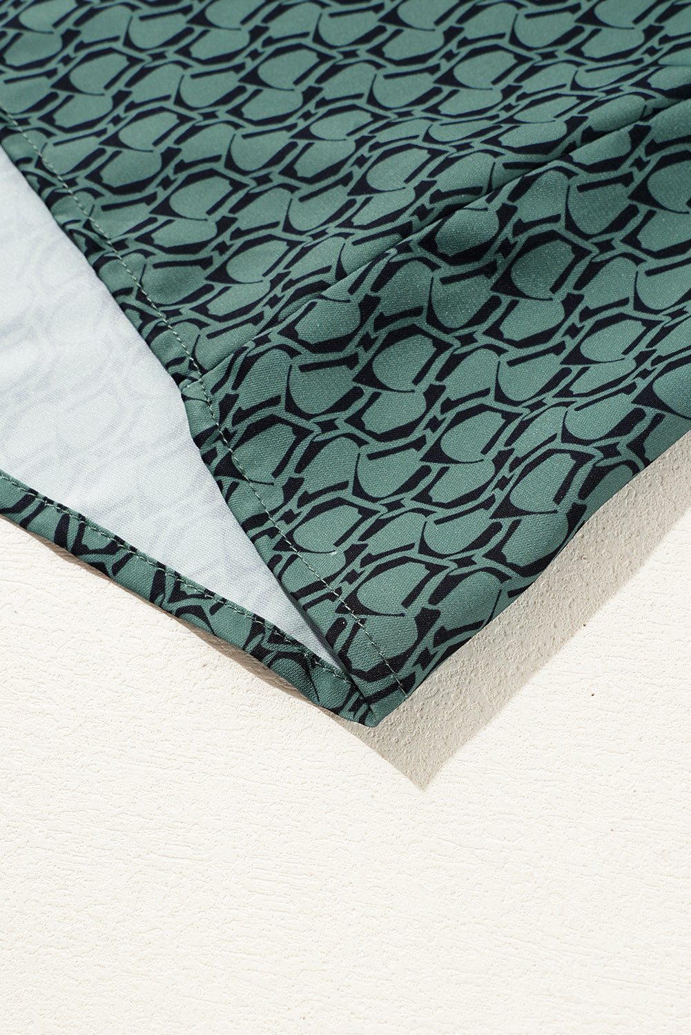 Khaki Geometric Print Notched Neck Puff Sleeve Blouse Tops/Blouses & Shirts