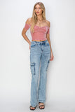 RISEN Full Size High Rise Cargo Flare Jeans 