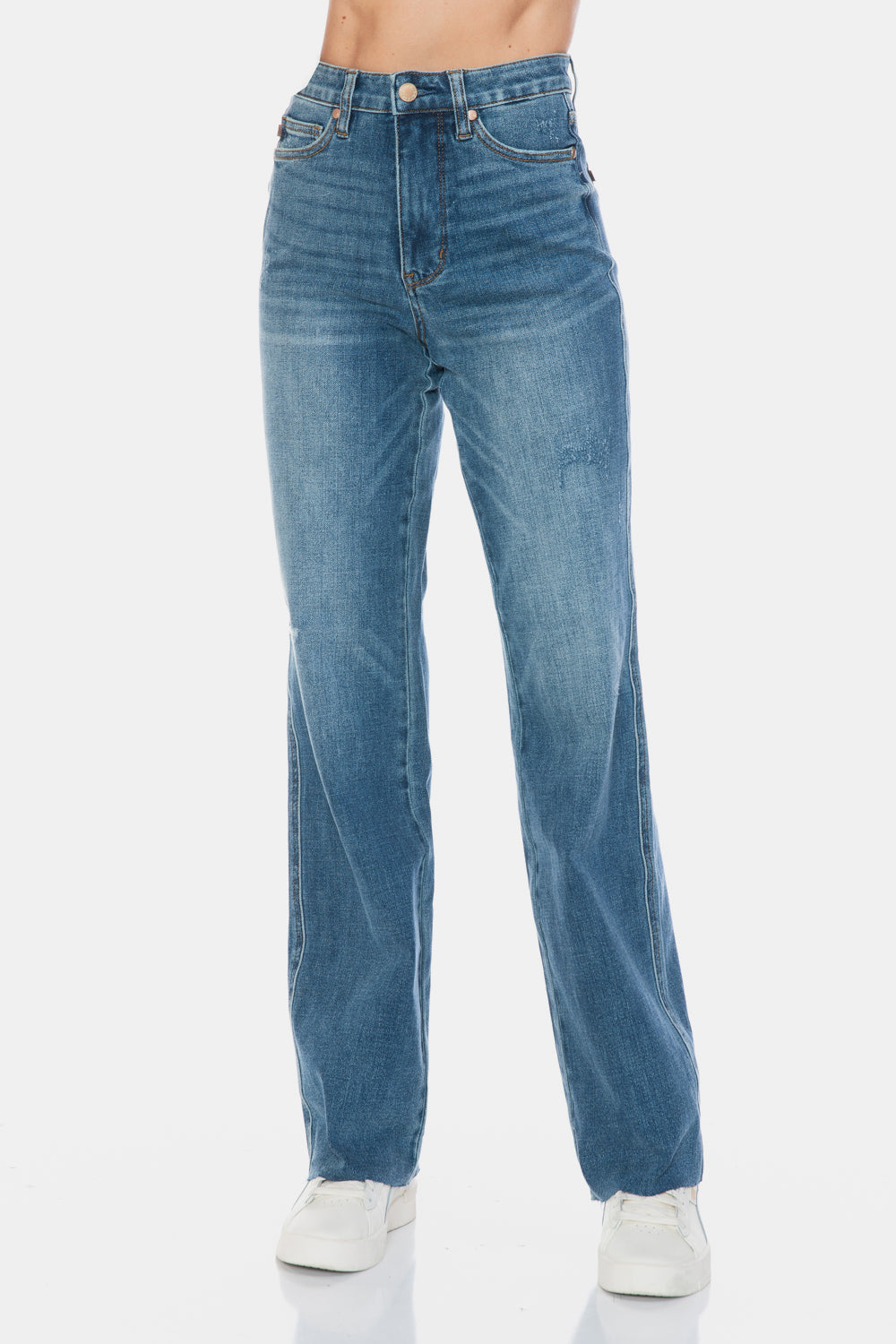 Judy Blue Full Size Tummy Control Cut Raw Hem Straight Jeans 