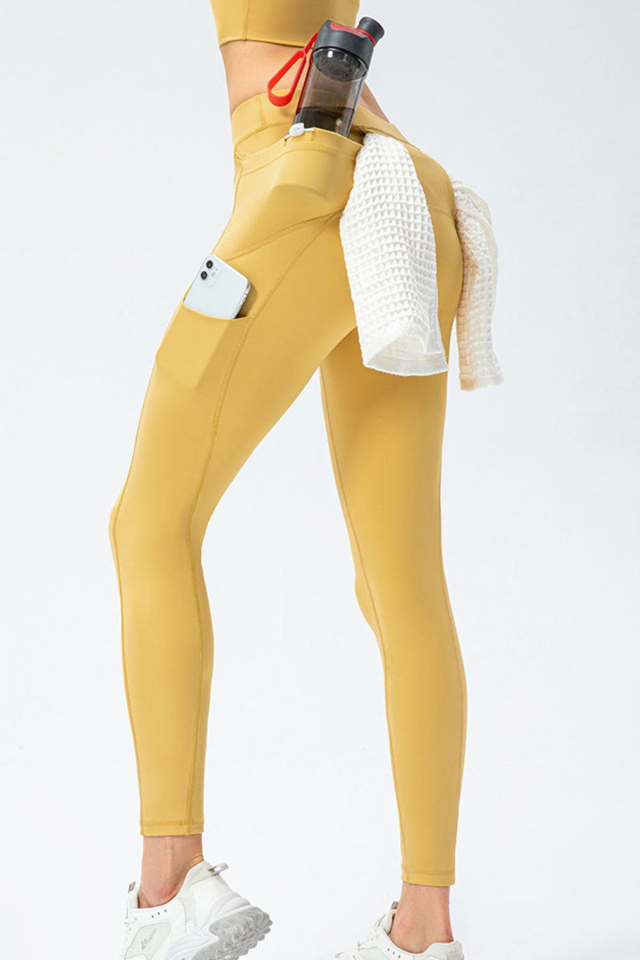 Full Size Slim Fit High Waist Long Sports Pants with Pockets 