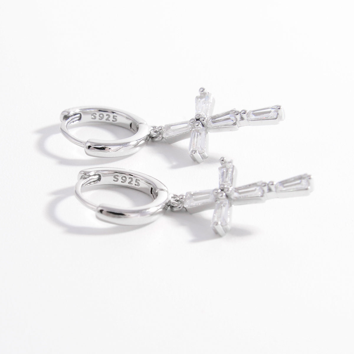 925 Sterling Silver Zircon Cross Earrings 