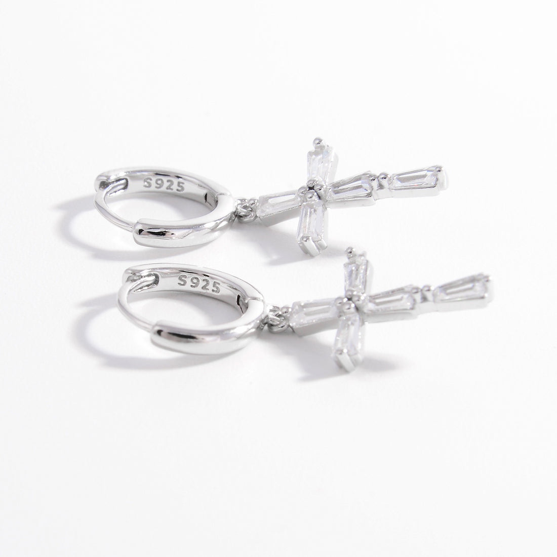 925 Sterling Silver Zircon Cross Earrings 