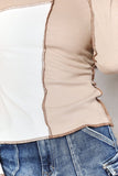 Double Take Color Block Exposed Seam Top 