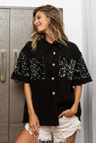 BiBi Sequin Detail Raw Hem Short Sleeve Shirt 