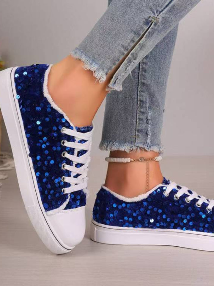 Sequin Round Toe Flat Sneakers 