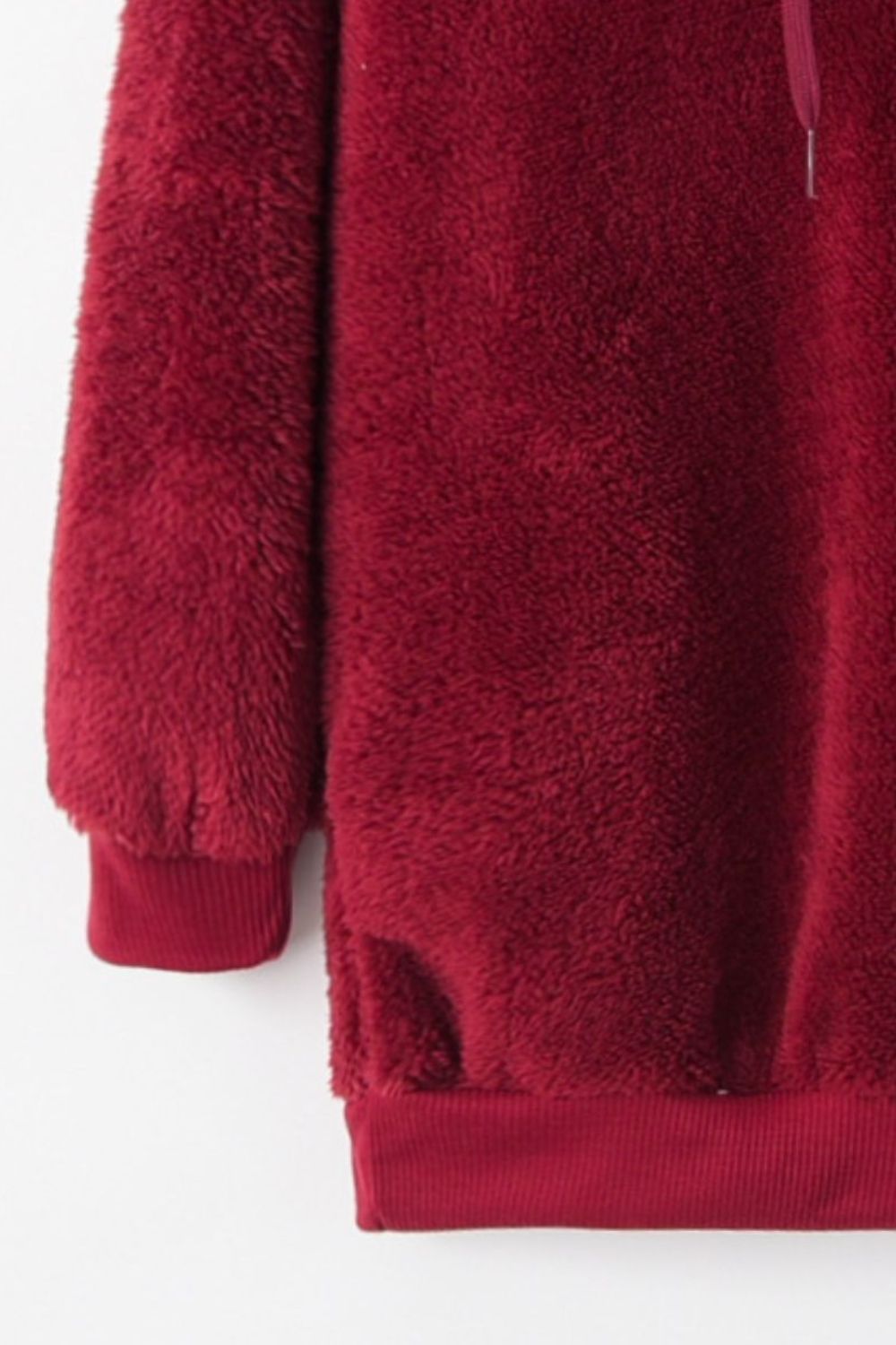 Full Size Quarter-Zip Drawstring Teddy Hoodie 