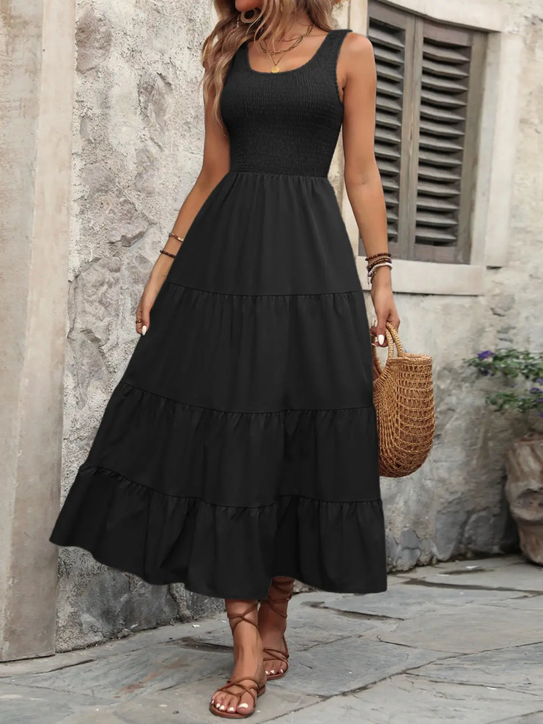 Ivy Lane Smocked Scoop Neck Sleeveless Tank Dress dress