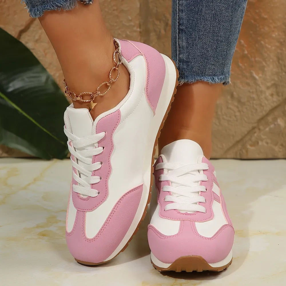Contrast Lace Up Round Toe Sneakers 