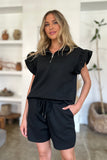 Double Take Full Size Texture Flounce Sleeve Top and Shorts Set 
