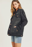 RISEN Full Size Distressed Long Sleeve Denim Jacket 