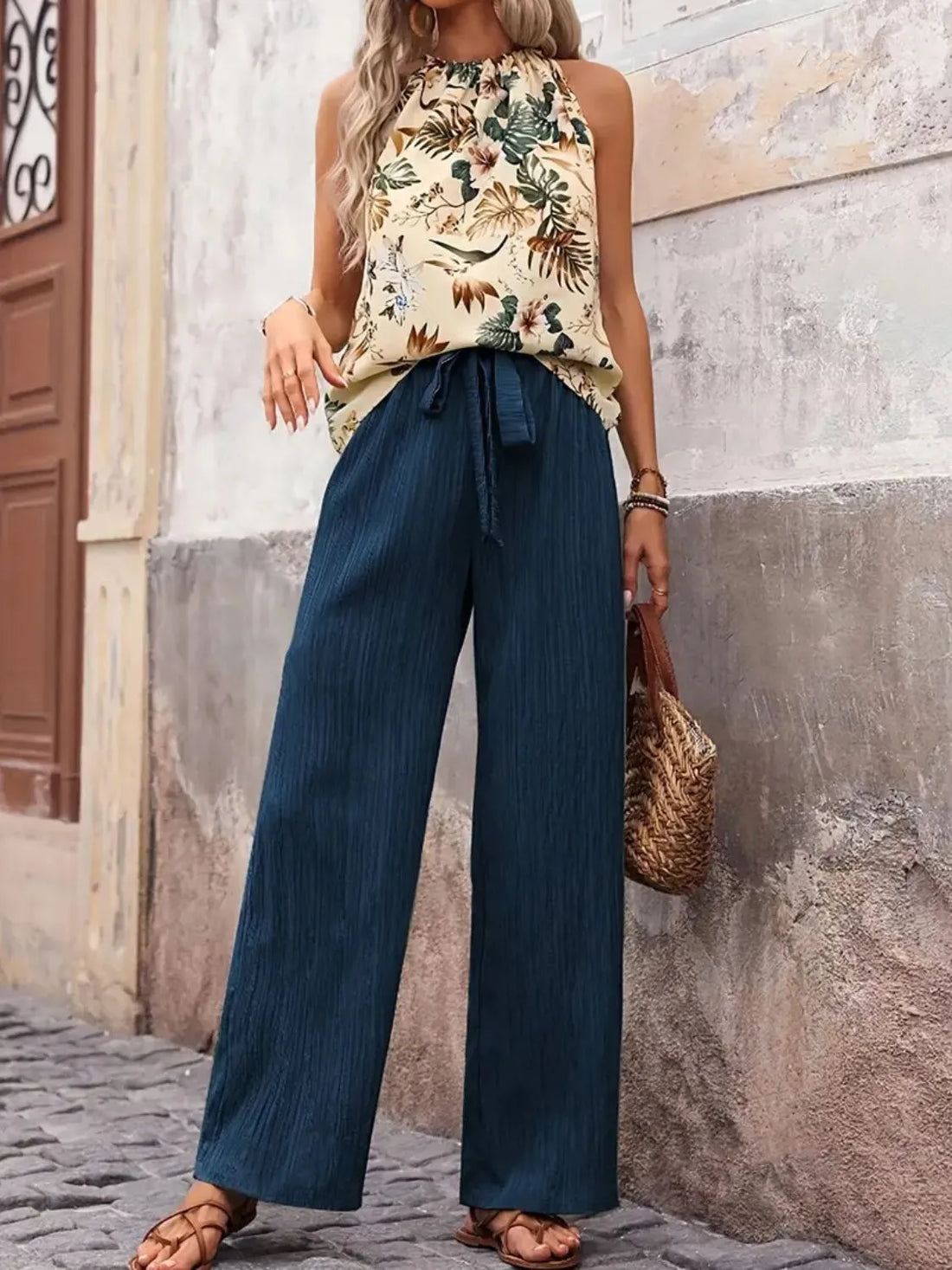 Printed Tank Top and Wide Leg Pants Set Two Piece Dresses