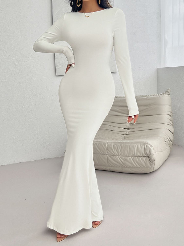 Devine Backless Round Neck Long Sleeve Maxi Dress 