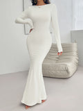 Devine Backless Round Neck Long Sleeve Maxi Dress 