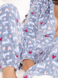Printed Zip Up Long Sleeve Hooded Lounge Jumpsuit 