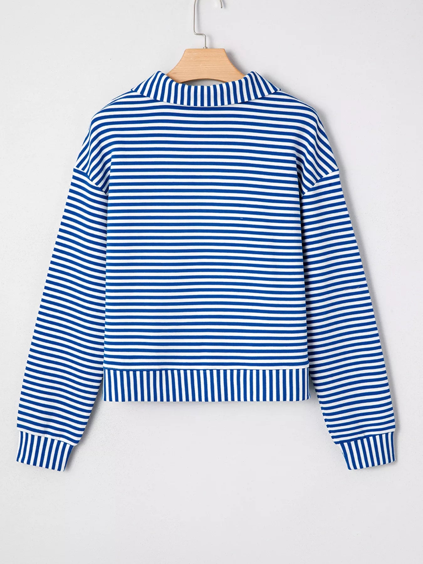 Stripe Quarter Zip Collar Long Sleeve Top 