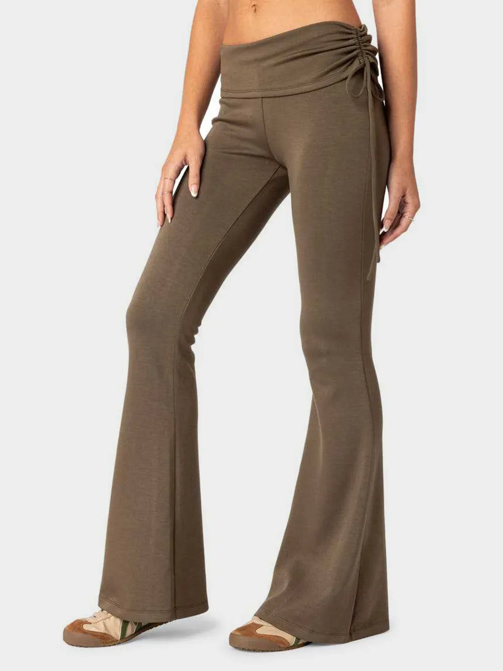 Drawstring Ruched Flare Pants 
