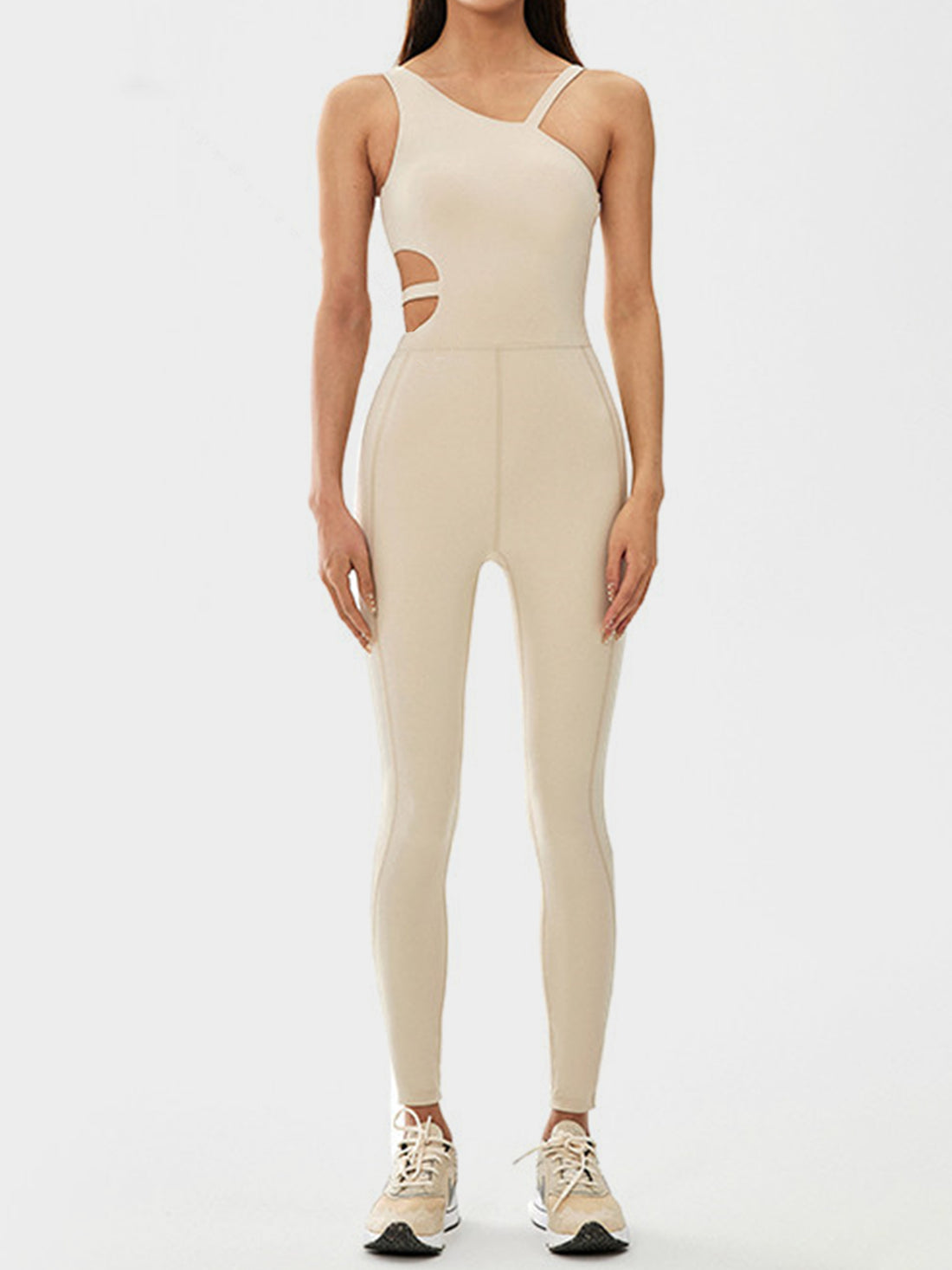 Cutout Asymmetrical Neck Active Jumpsuit 