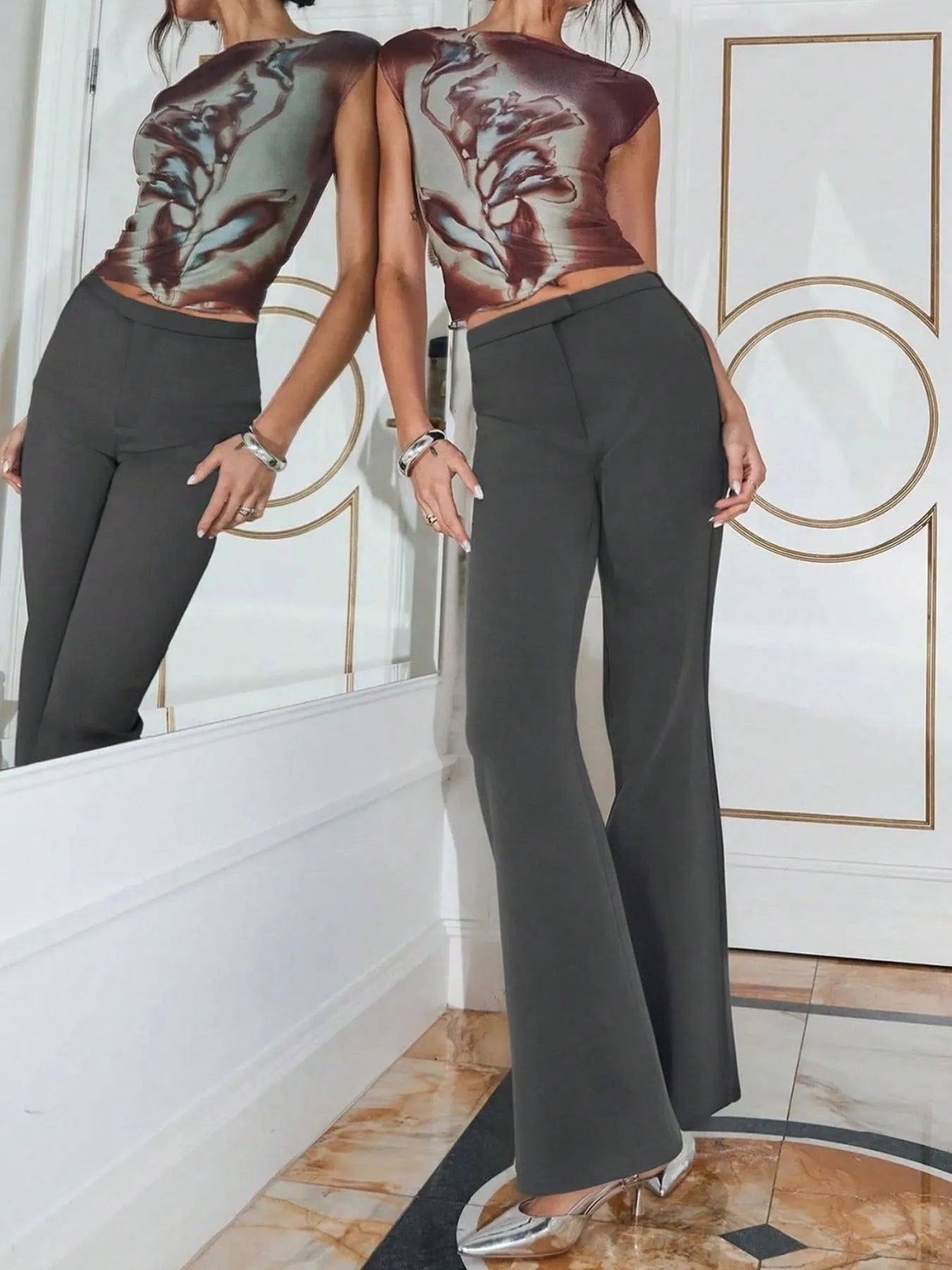 High Waist Flare Leg Trousers 