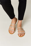 WILD DIVA Rhinestone Three-Strap Flat Sandals 