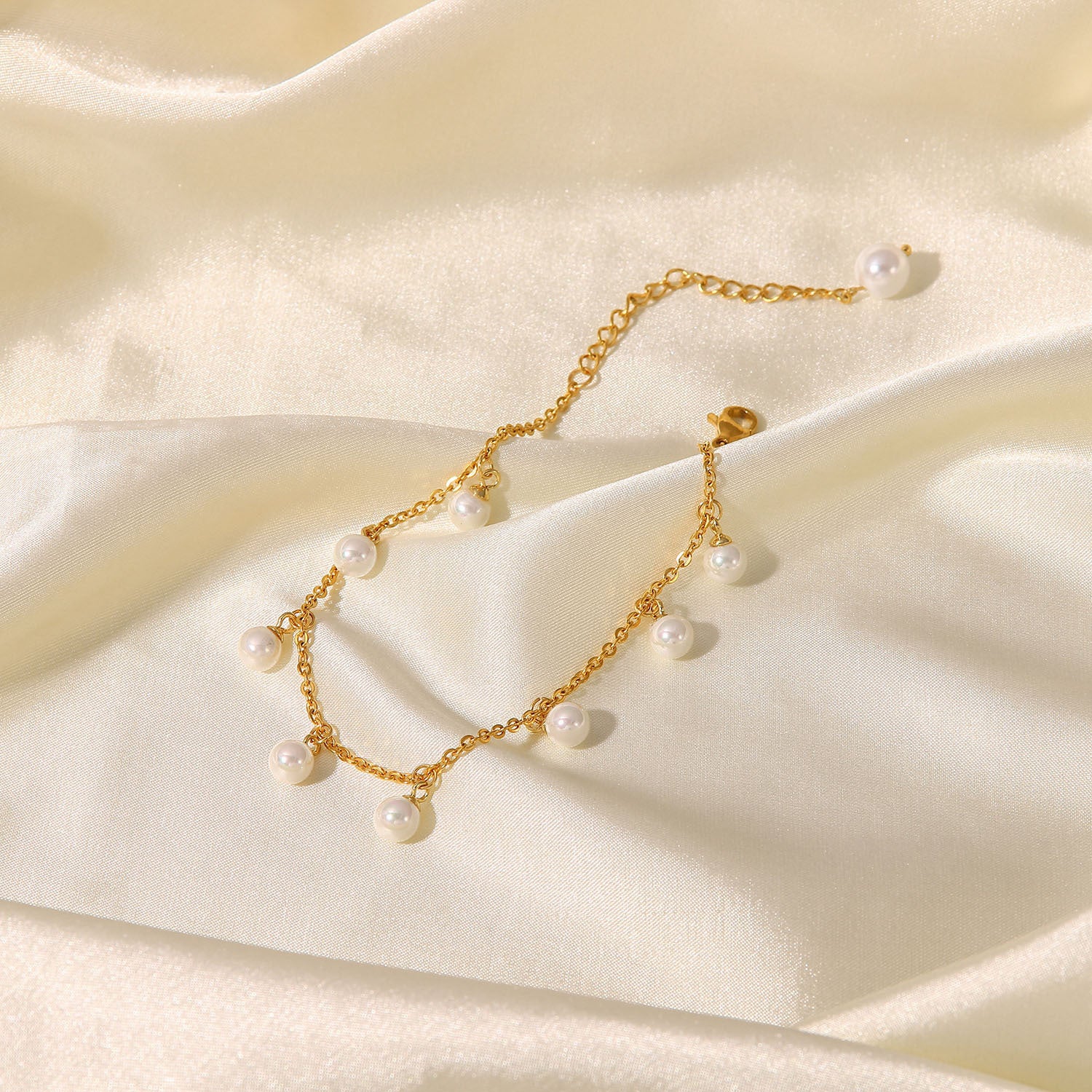 Pearl 18K Gold-Plated Charm Anklet 