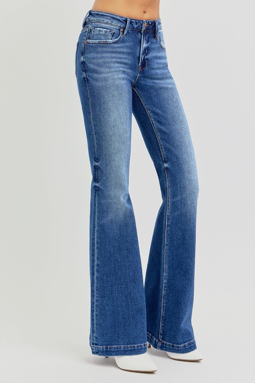RISEN Full Size Low Rise Flare Jeans with Pockets 
