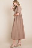BOMBOM Round Neck Ruched Midi Dress 