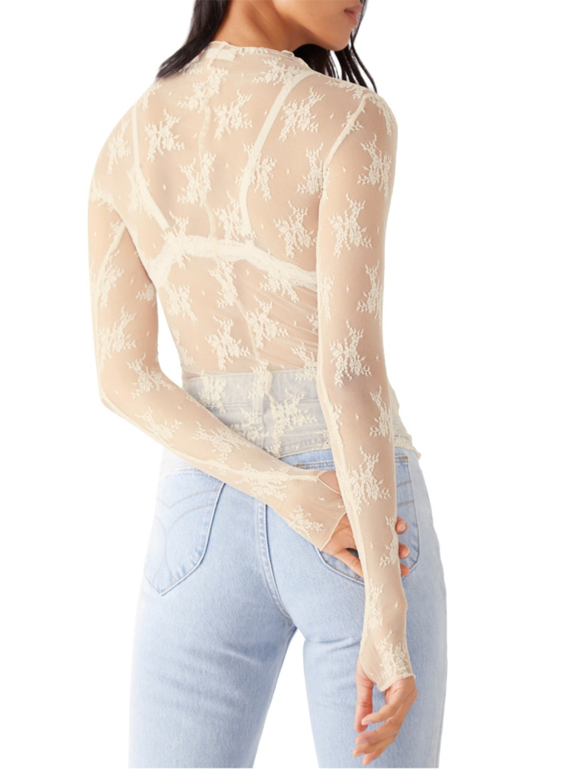 Lace Mock Neck Long Sleeve Blouse 