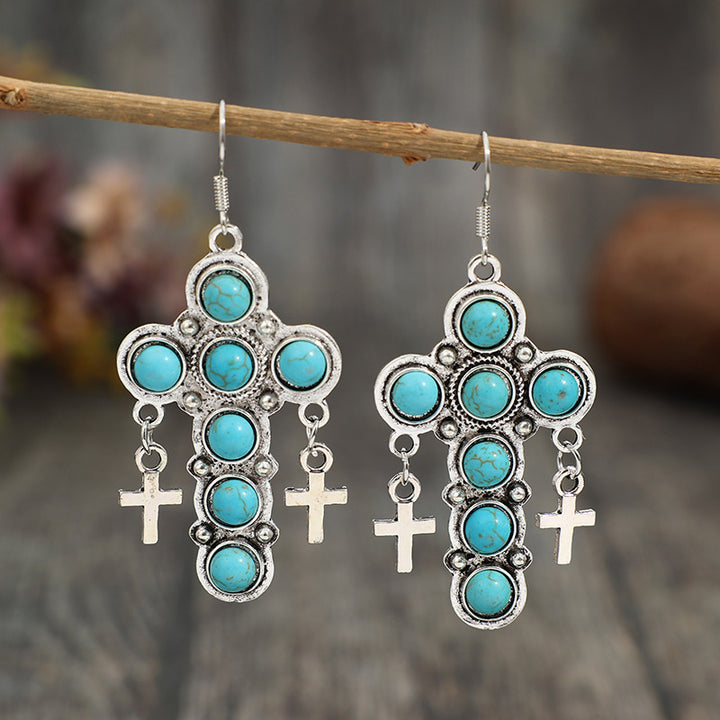 Artificial Turquoise Cross Shape Earrings 