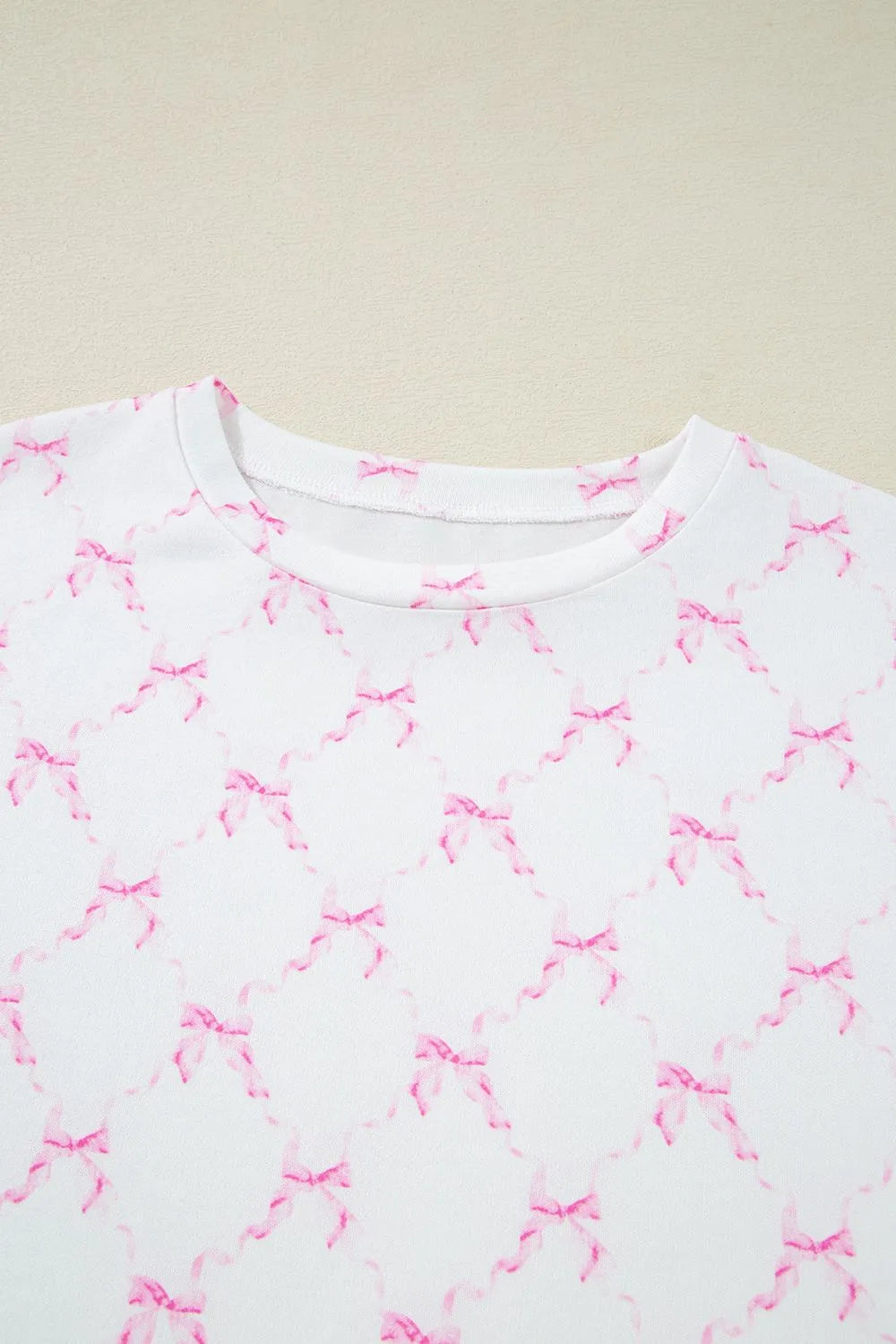 Bow Print Lettuce Trim Round Neck Top and Shorts Lounge Set Lingerie & Nightwear