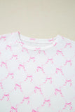 Bow Print Lettuce Trim Round Neck Top and Shorts Lounge Set Lingerie & Nightwear