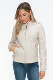 Snobbish PU Leather Biker Jacket with Side Zip Pockets 