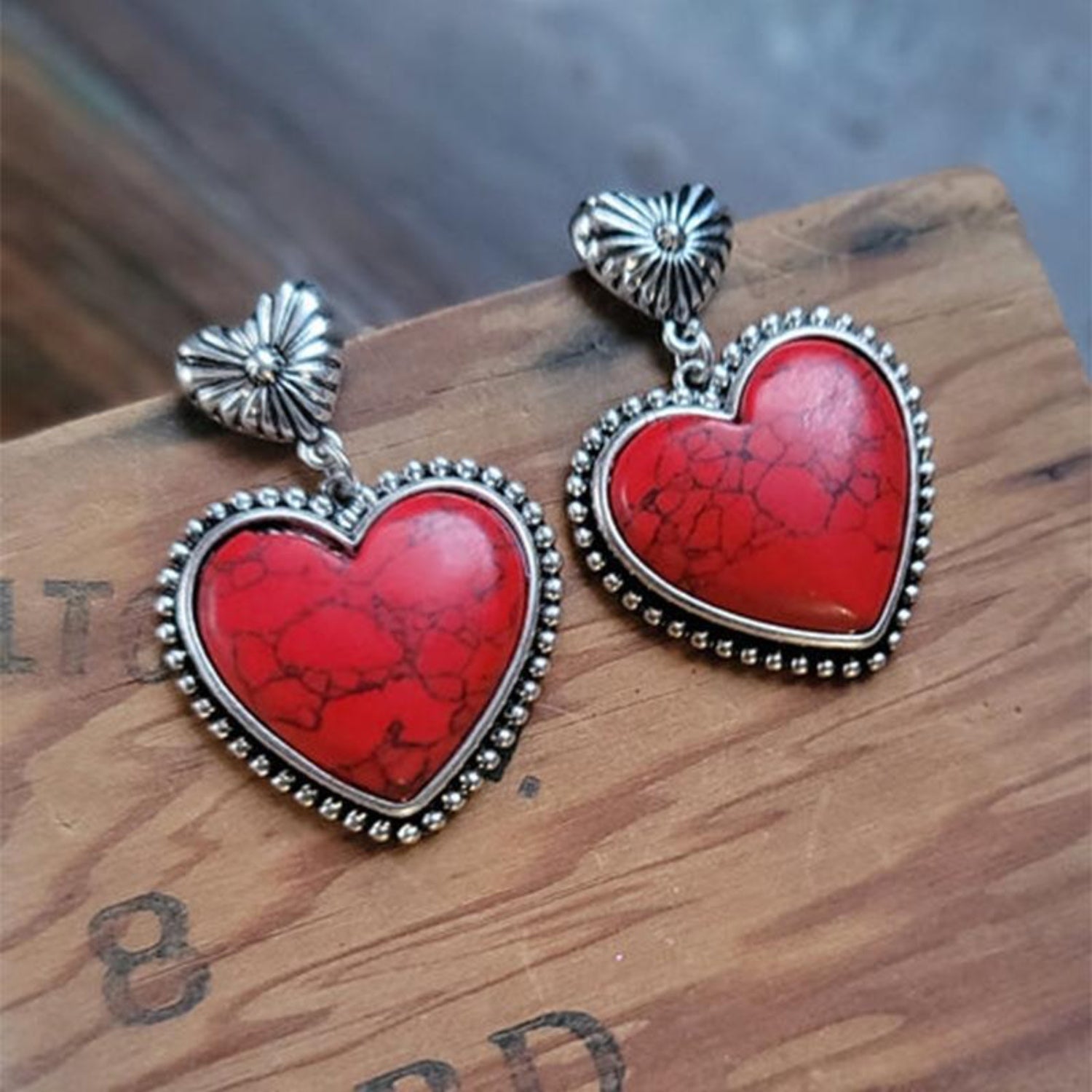 Artificial Turquoise Alloy Heart Dangle Earrings 