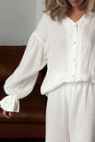 Breathable Ruffled V-Neck Long Sleeve Top and Pants Set 