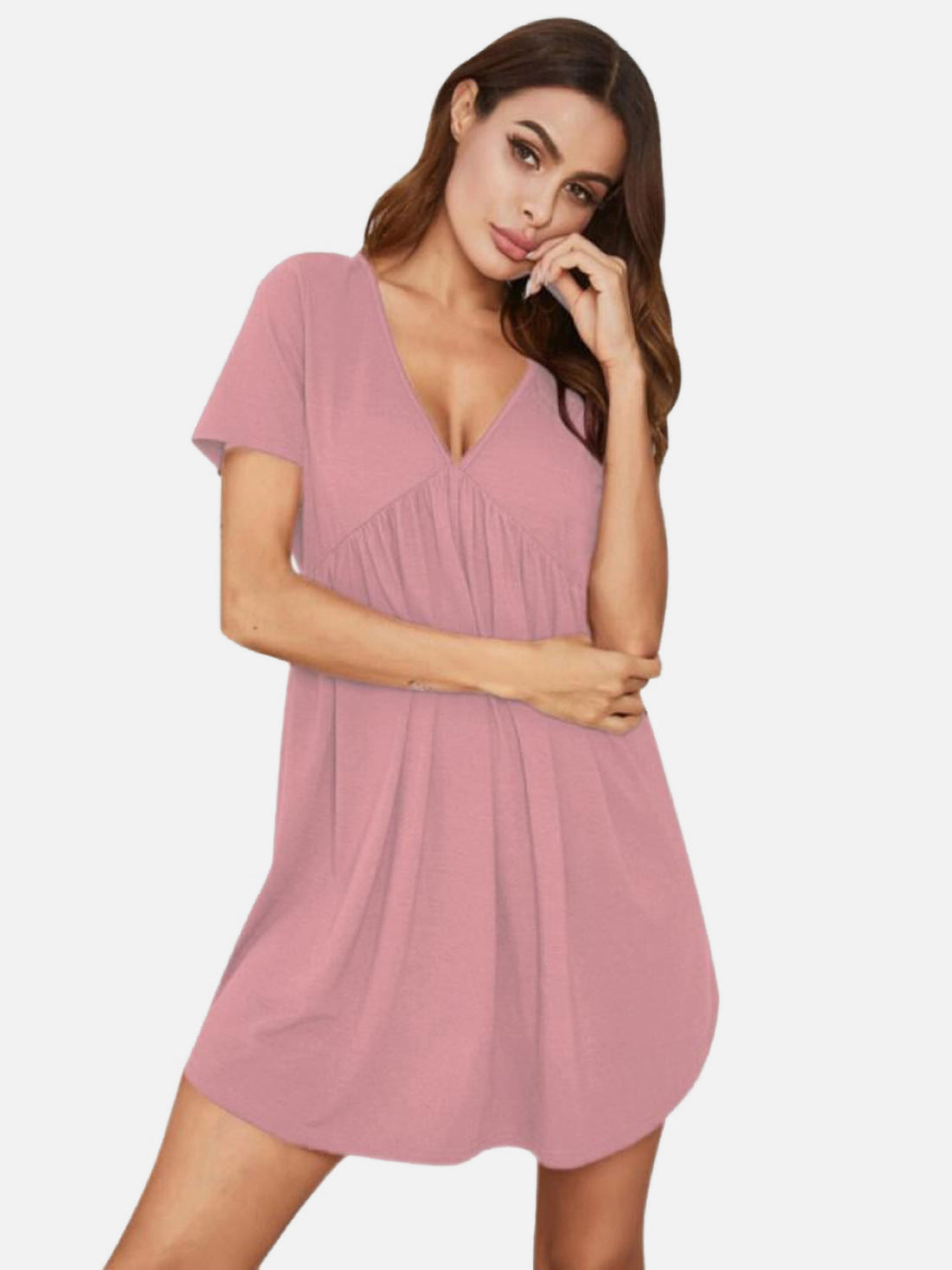 V-Neck Short Sleeve Lounge Dress 