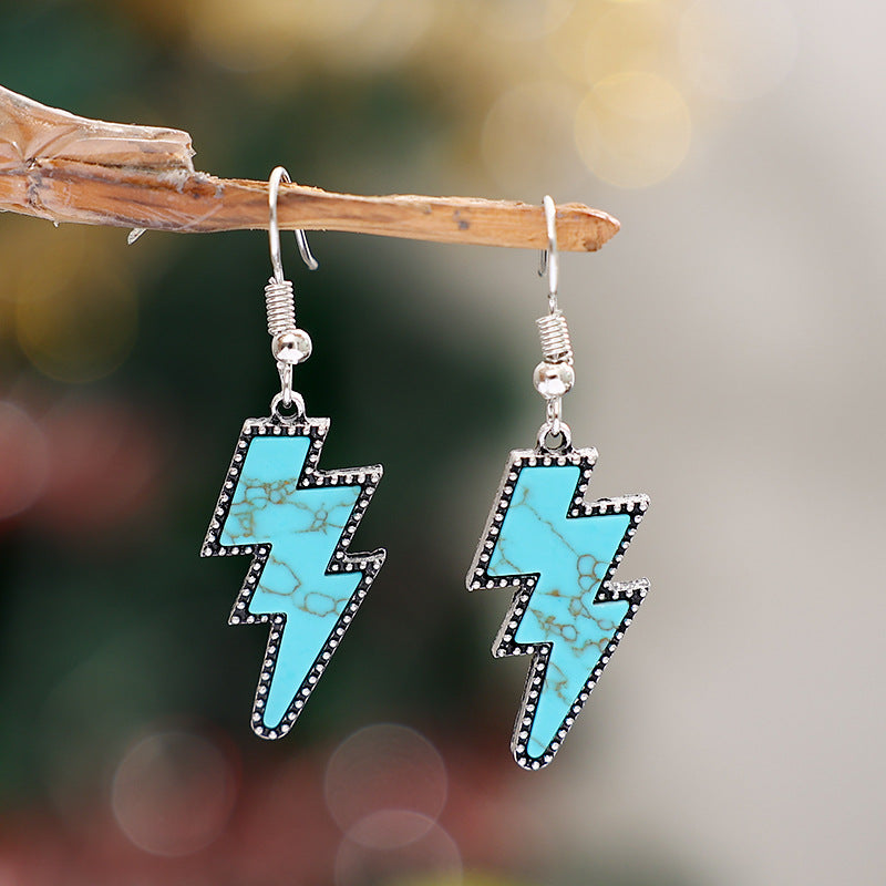 Artificial Turquoise Lightning Dangle Earrings 
