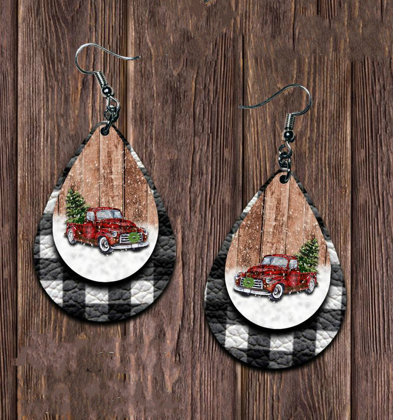 PU Leather Plaid Teardrop Earrings 