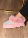 WILD DIVA Embellished Faux Fur Platform Booties 