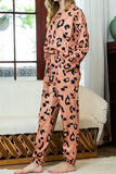 Leopard Round Neck Top and Drawstring Pants Lounge Set Lingerie & Nightwear