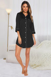 Button Up Collared Neck Night Dress with Pocket 
