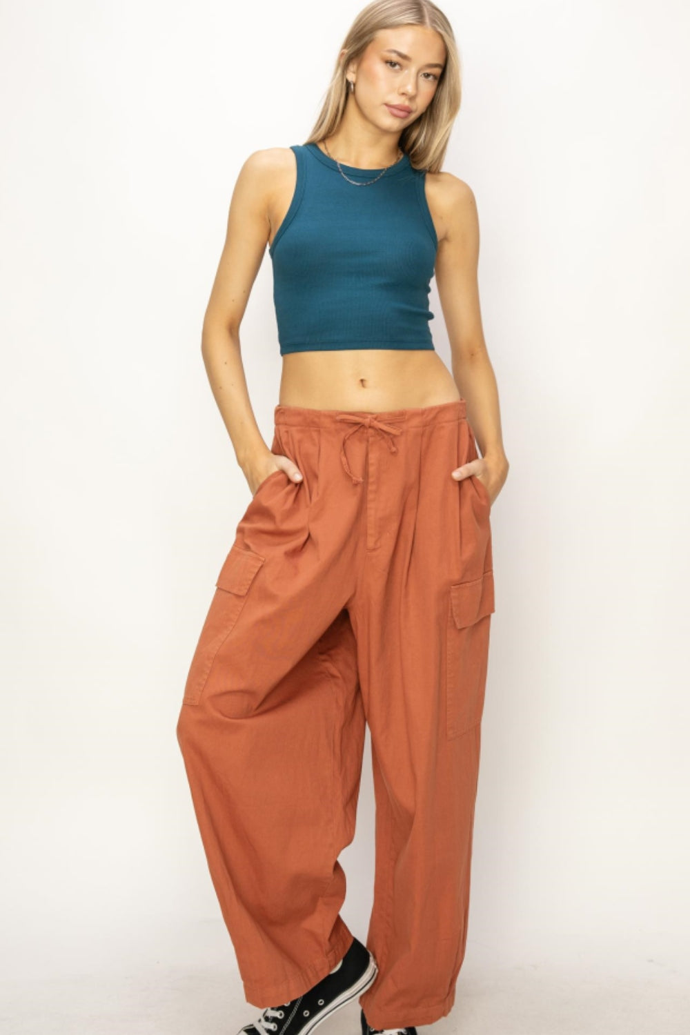 HYFVE Drawstring Cargo Wide Leg Pants 