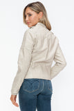 Snobbish PU Leather Biker Jacket with Side Zip Pockets 
