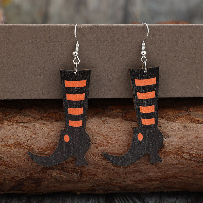 Alloy Wooden Boots Earrings 