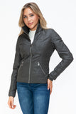 YMI Faux Layered Double-Zipper Jacket with Fuzzy Hood 