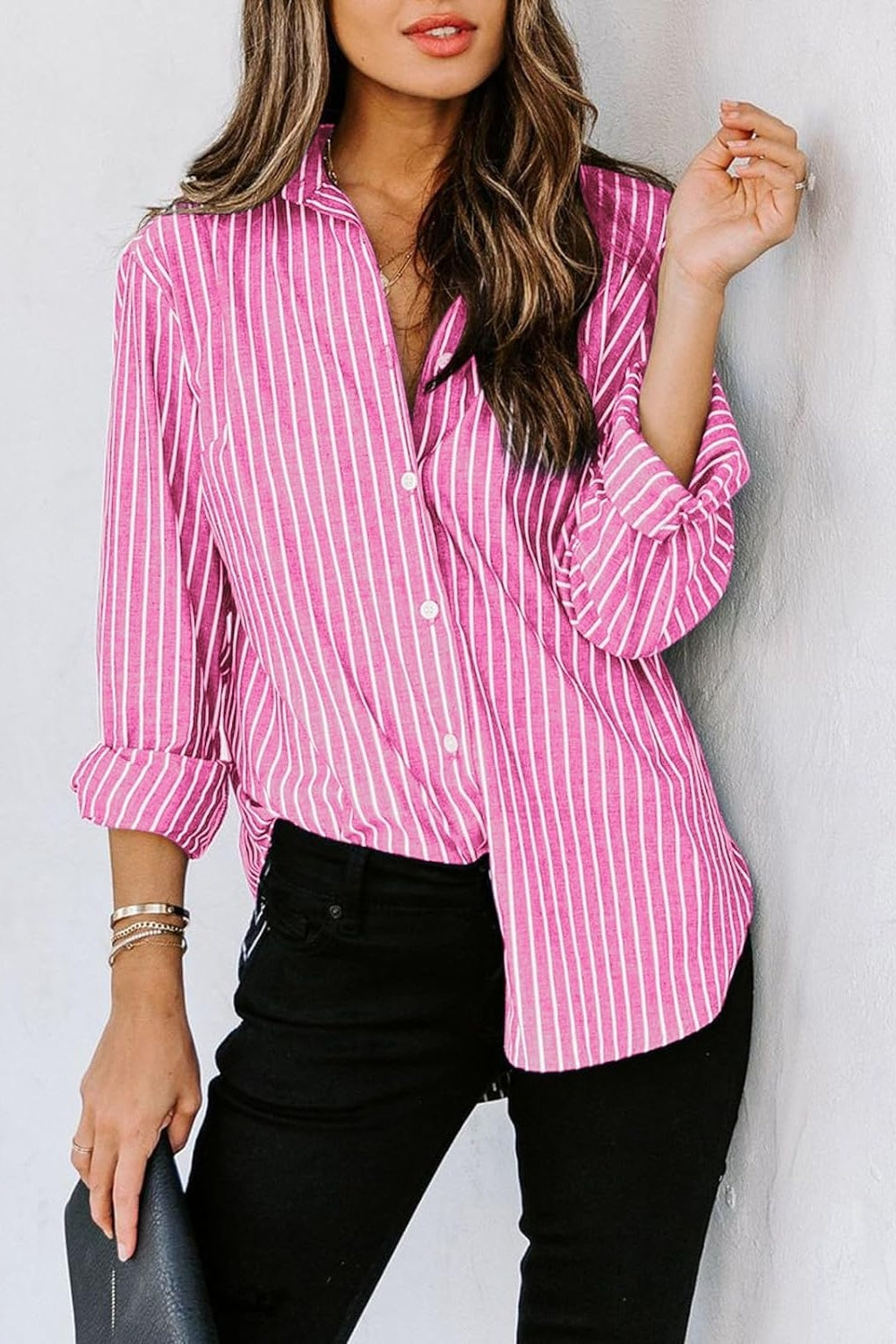 Lovelet Striped Button Up Long Sleeve Shirt 