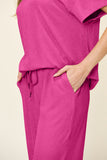 Double Take Full Size Texture Round Neck Short Sleeve T-Shirt and Wide Leg Pants 