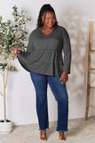 Double Take Half Button Long Sleeve Ruffle Hem Blouse 