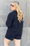 Double Take Full Size Texture Long Sleeve Top and Drawstring Shorts Set 