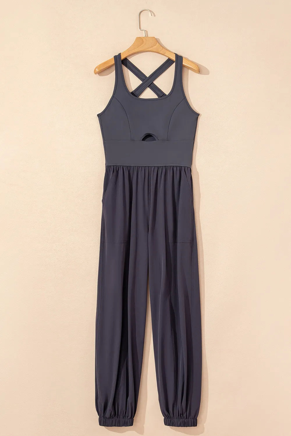 Cutout Square Neck Wide Strap Active Jumpsuit 