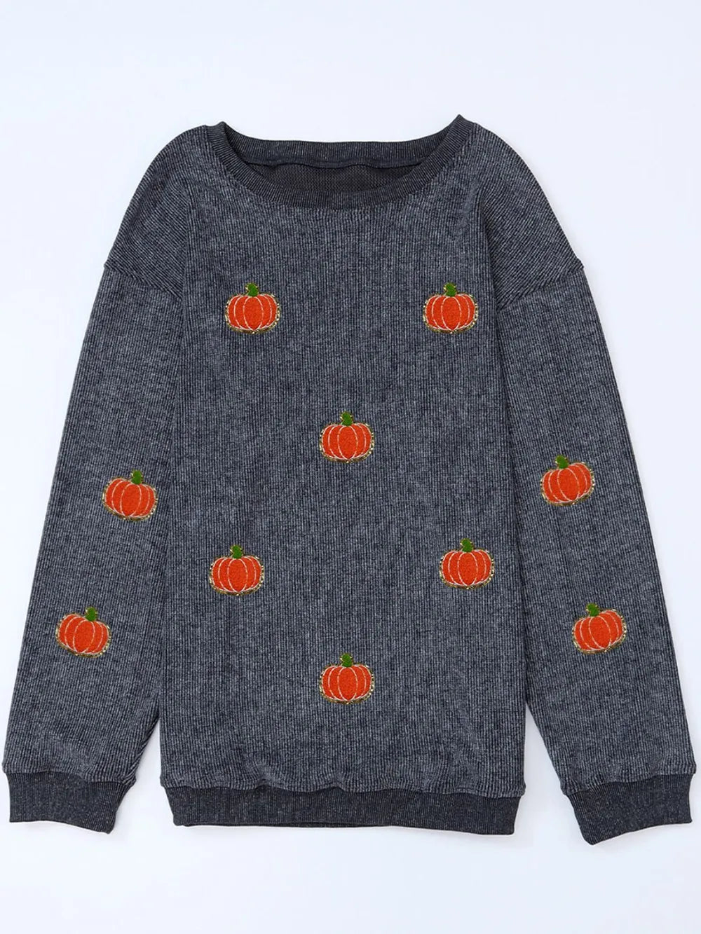 Pumpkin Round Neck Long Sleeve Sweatshirt 