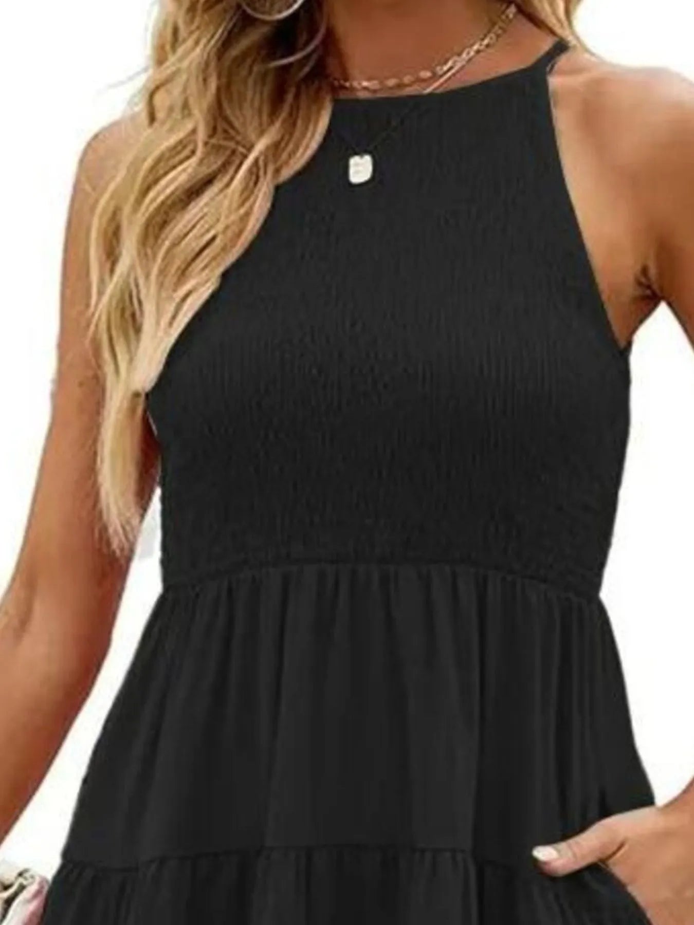 Full Size Sleeveless Smocked Tiered Summer Flare Dress Plus Size 